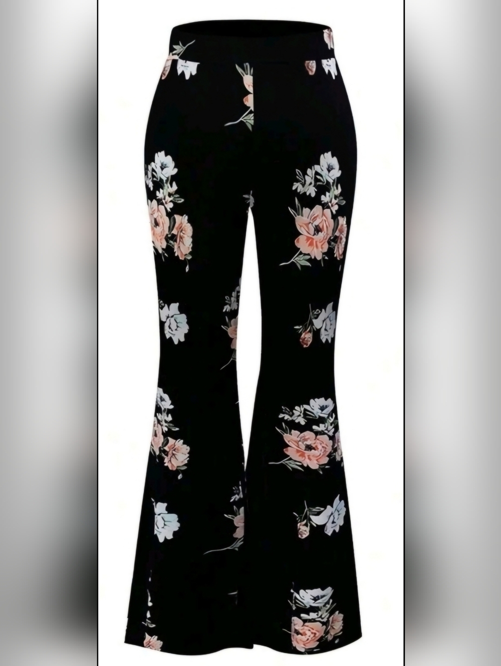 SHEIN Black Wide-Leg Pants with Peach & Cream Floral Print